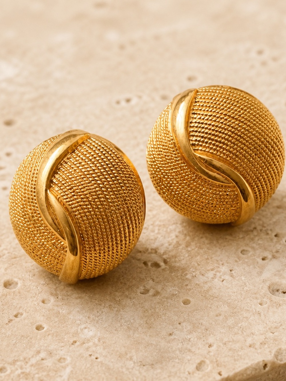 Gold Textured Dome Earrings Clip Ons- Women Jewelry